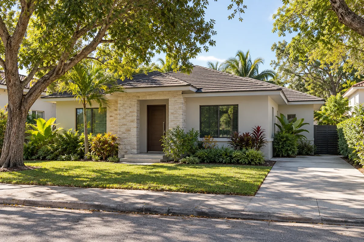 Representative Brickell inspired building entrance or Miami residential setting